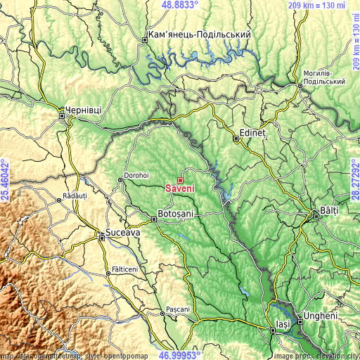 Topographic map of Săveni