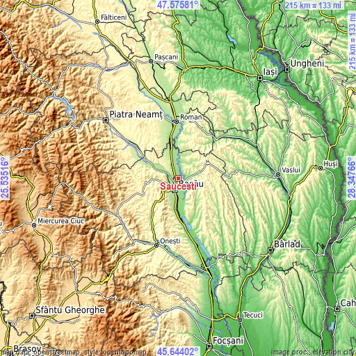 Topographic map of Săucești