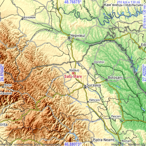 Topographic map of Satu Mare