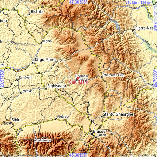 Topographic map of Satu Mare
