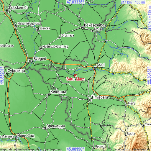 Topographic map of Satu Mare