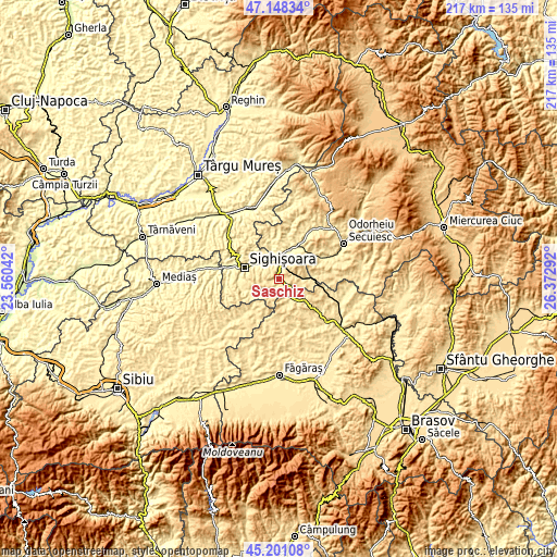 Topographic map of Saschiz