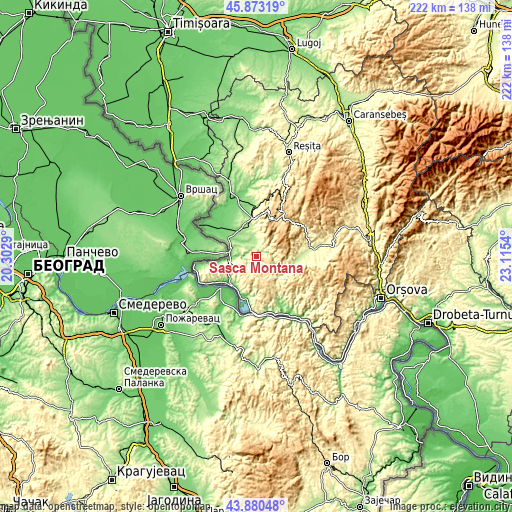 Topographic map of Sasca Montană