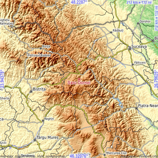 Topographic map of Şaru Dornei