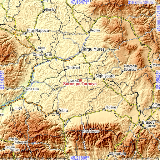 Topographic map of Șaroș pe Târnave