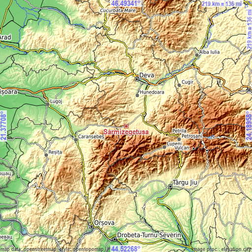 Topographic map of Sarmizegetusa