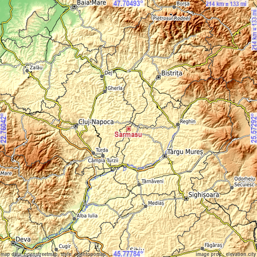 Topographic map of Sărmaşu