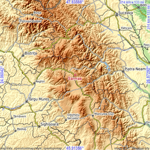 Topographic map of Sărmaş