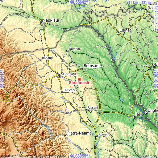 Topographic map of Sarafinești