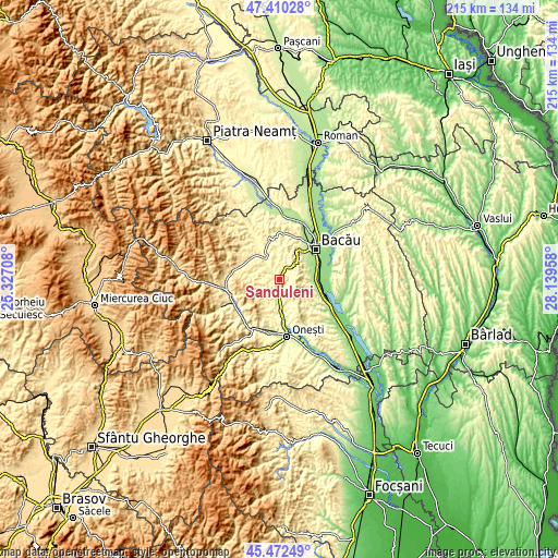 Topographic map of Sănduleni