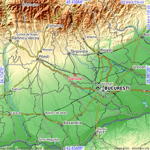 Topographic map of Sălcuța