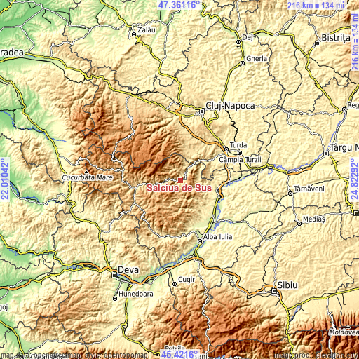 Topographic map of Sălciua de Sus