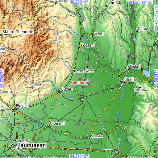 Topographic map of Sălcioara