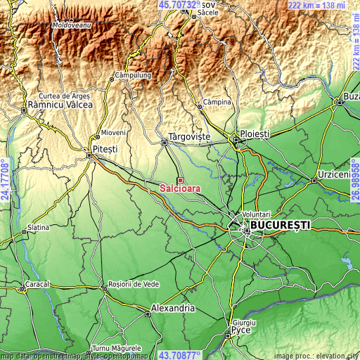 Topographic map of Sălcioara