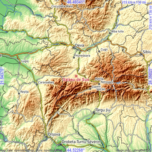 Topographic map of Sălaşu de Sus