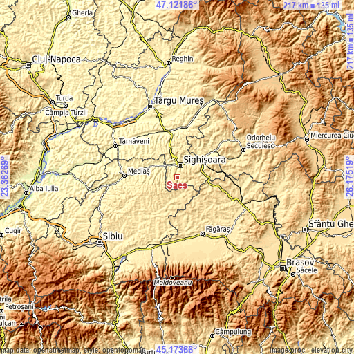 Topographic map of Șaeș