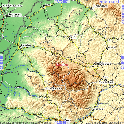 Topographic map of Săcuieu