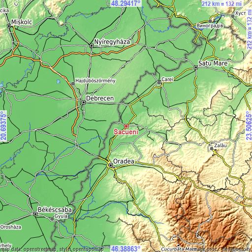 Topographic map of Săcueni