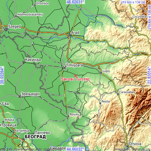 Topographic map of Sacoşu Turcesc