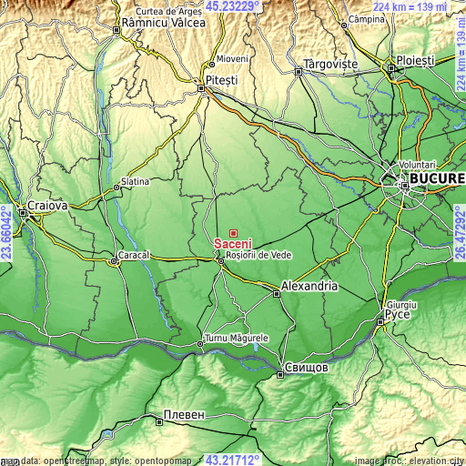 Topographic map of Săceni