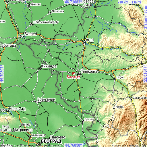 Topographic map of Săcălaz