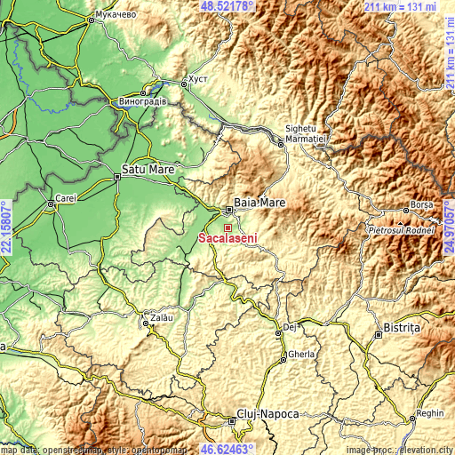 Topographic map of Săcălășeni