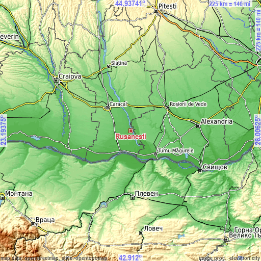 Topographic map of Rusăneşti