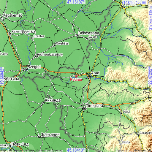 Topographic map of Pecica