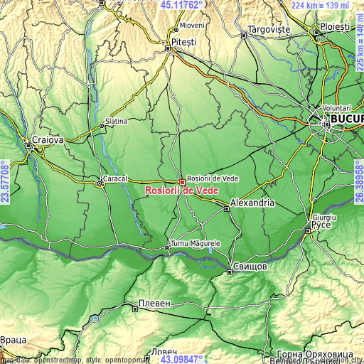 Topographic map of Roșiorii de Vede