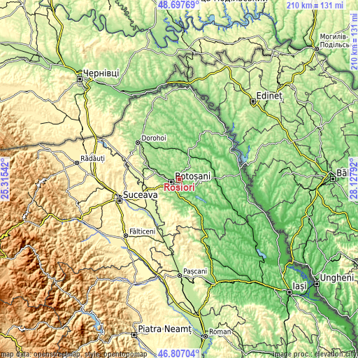Topographic map of Roșiori