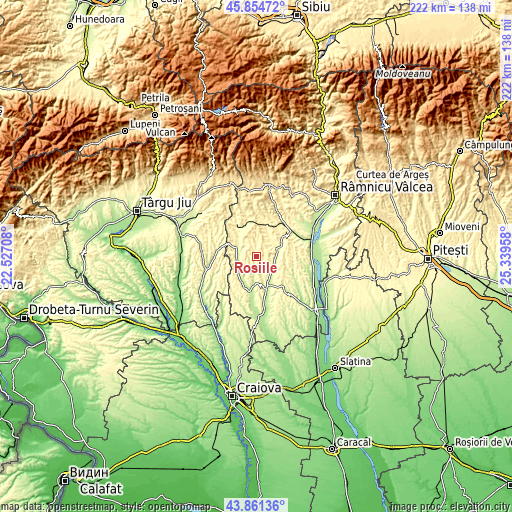 Topographic map of Roşiile