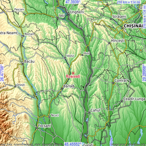 Topographic map of Roşieşti