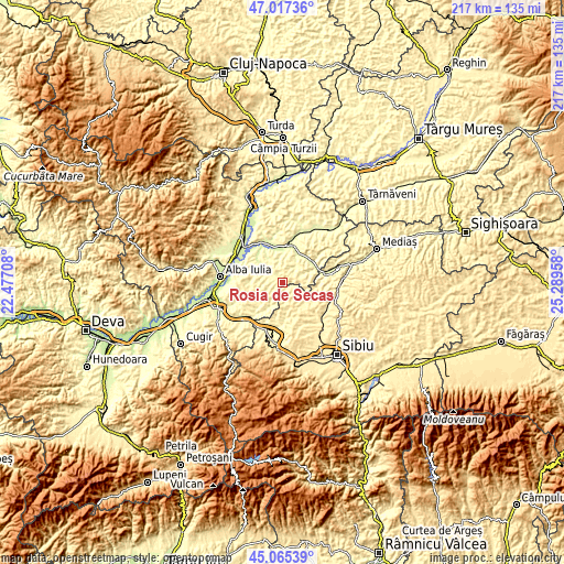 Topographic map of Roşia de Secaş
