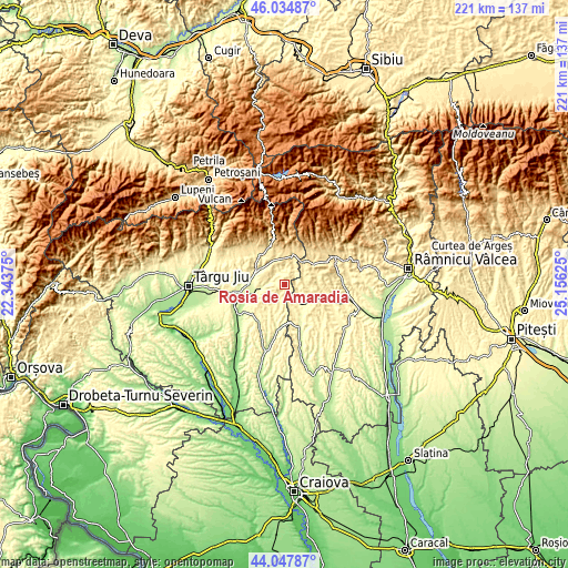 Topographic map of Roşia de Amaradia