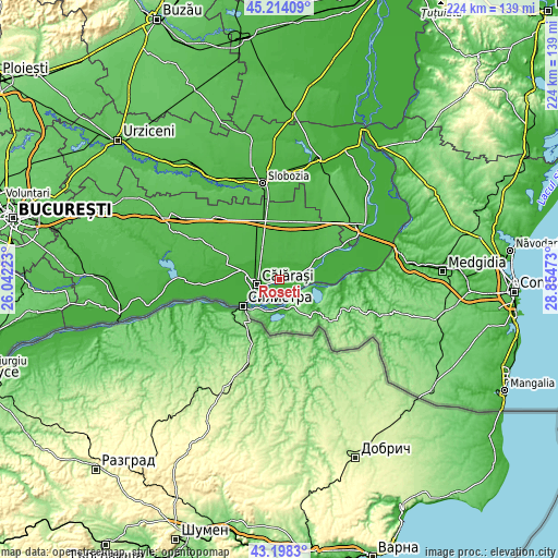 Topographic map of Roseţi