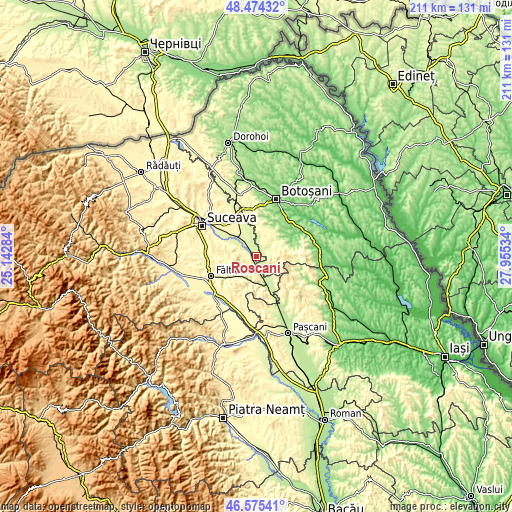 Topographic map of Roșcani