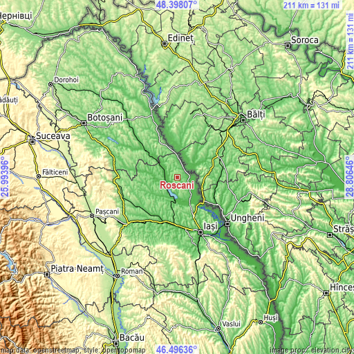 Topographic map of Roșcani