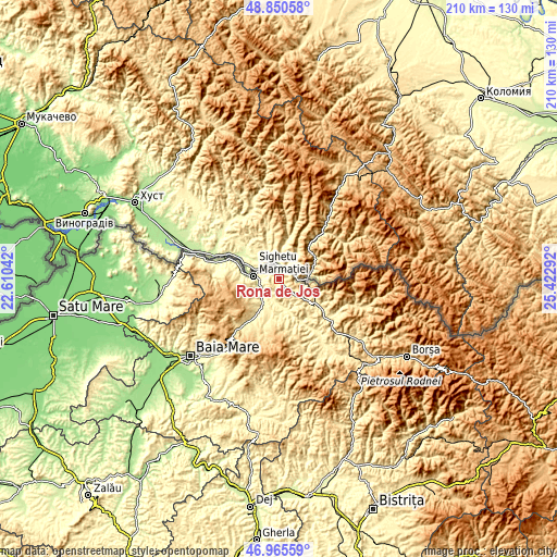 Topographic map of Rona de Jos