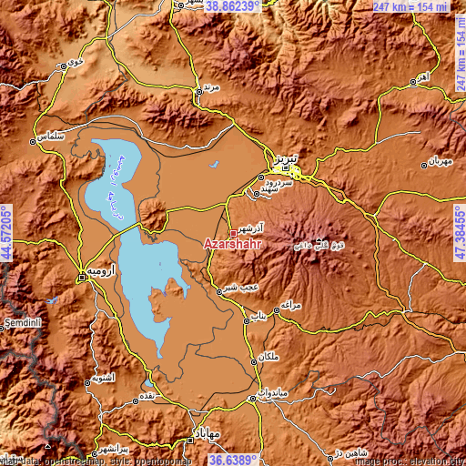 Topographic map of Āz̄arshahr