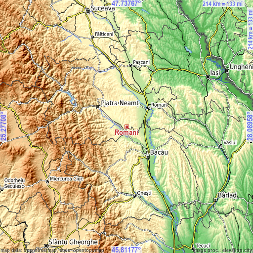 Topographic map of Români