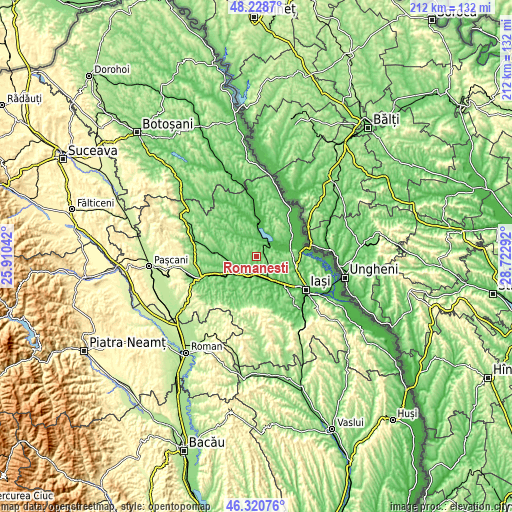 Topographic map of Româneşti