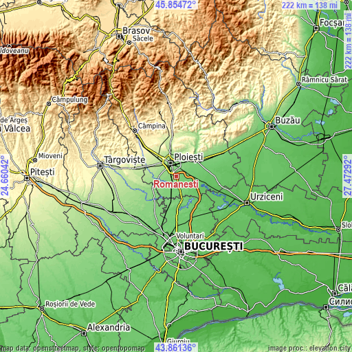 Topographic map of Românești