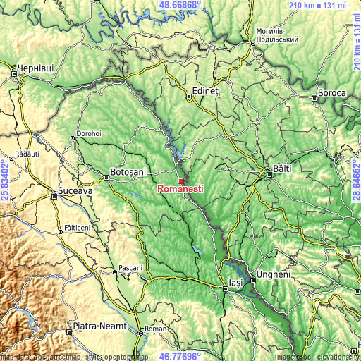 Topographic map of Românești