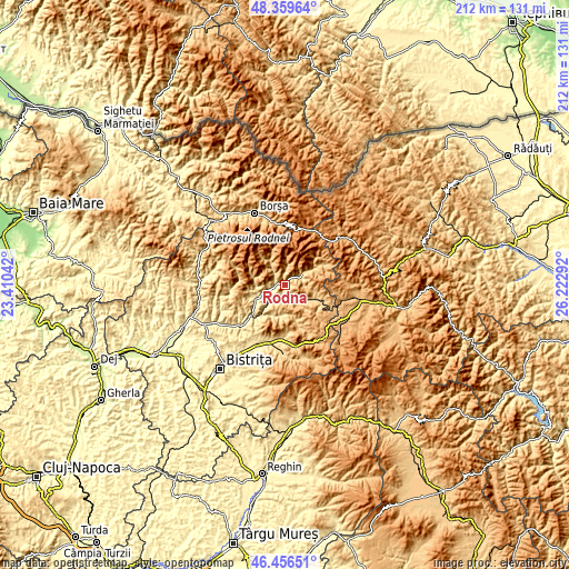 Topographic map of Rodna