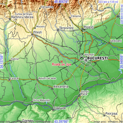 Topographic map of Roata de Jos