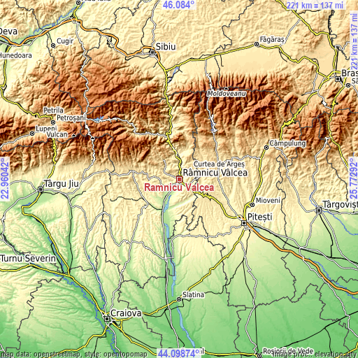 Topographic map of Râmnicu Vâlcea