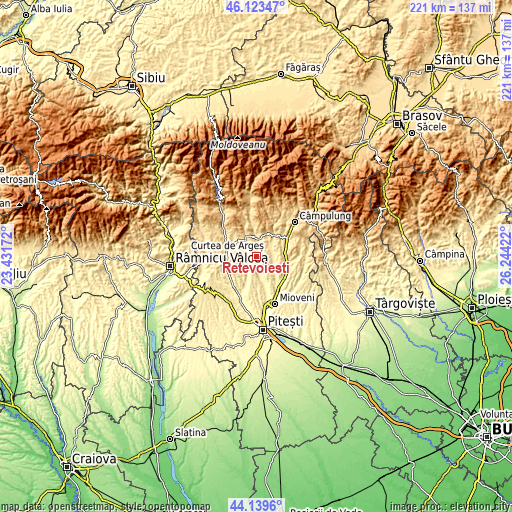 Topographic map of Retevoiești