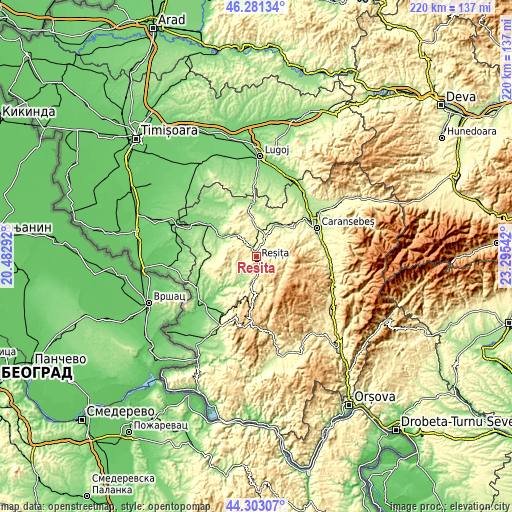 Topographic map of Reşiţa