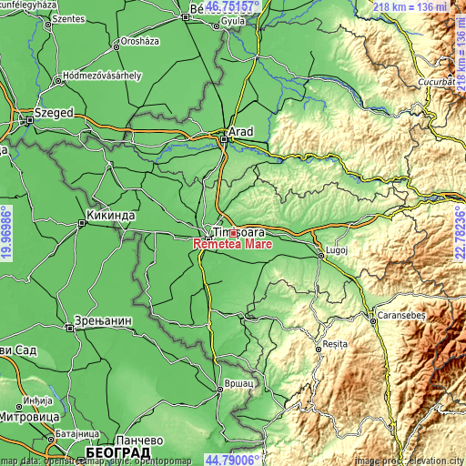 Topographic map of Remetea Mare