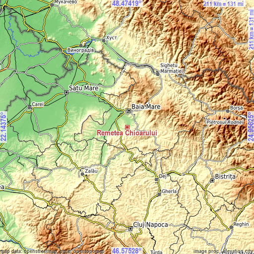 Topographic map of Remetea Chioarului